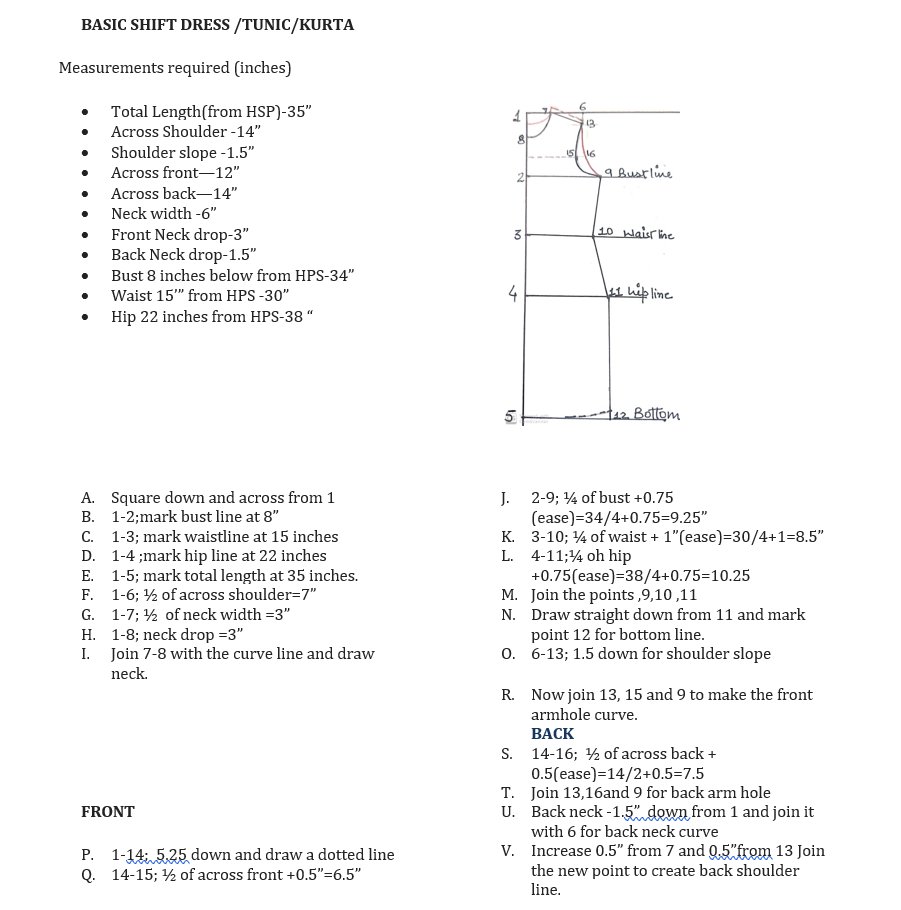 Pattern making- Kurta measurements