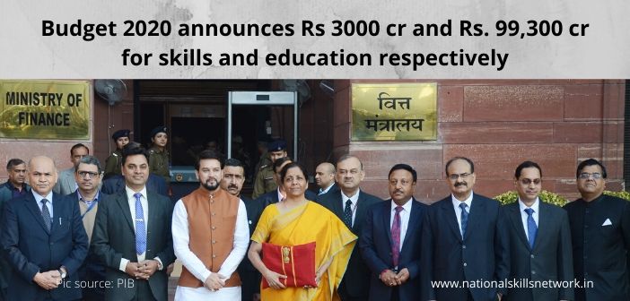 Budget 2020 announces Rs 3000 crores and Rs. 99,300 crores respectively for skills and education